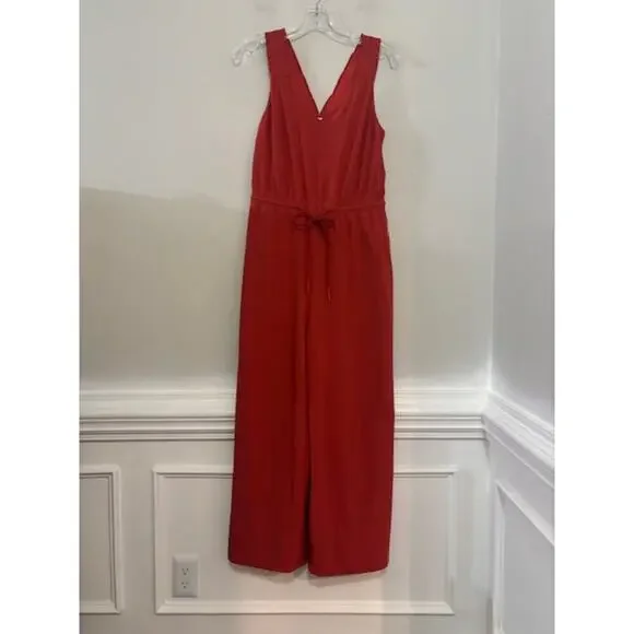Athleta Savannah Jumpsuit Jumper Romper Tie Waist V Neck Wide Leg Size 2